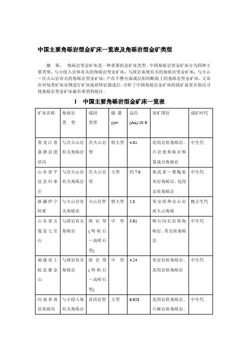 角砾岩型金矿矿床类型及特征