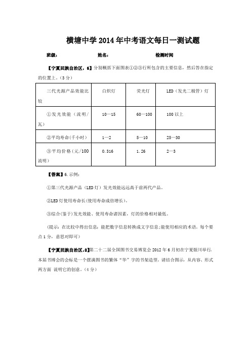 2014【名师导学系列】语文中考复习考前60天每日一测试题(附答案) (48)