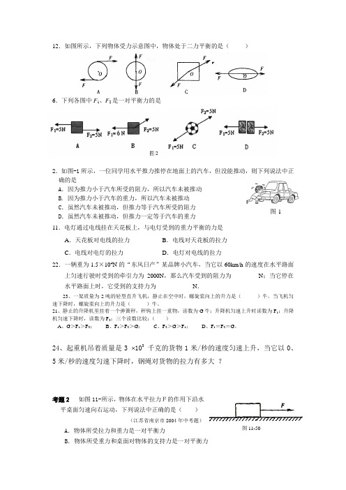 (完整版)初中二力平衡练习题汇总