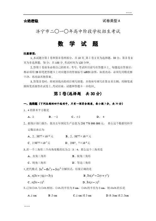 2010年山东济宁中考数学试题及答案(word版)