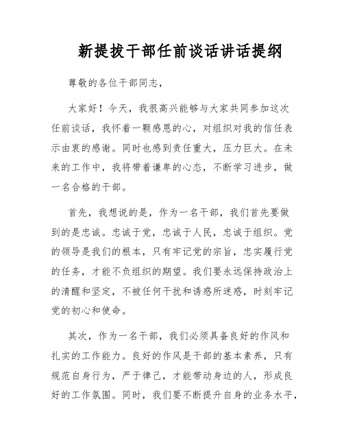 新提拔干部任前谈话讲话提纲