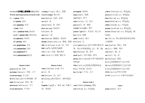 新人教版英语七年级Go for it上册词表含音标