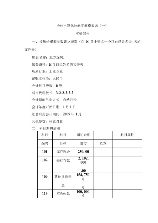 会计电算化技能竞赛模拟题(一).doc