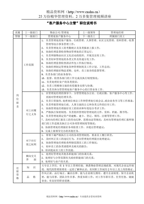 “客户服务中心主管”职位说明书.doc