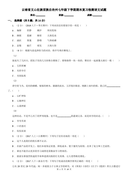 云南省文山壮族苗族自治州七年级下学期期末复习检测语文试题