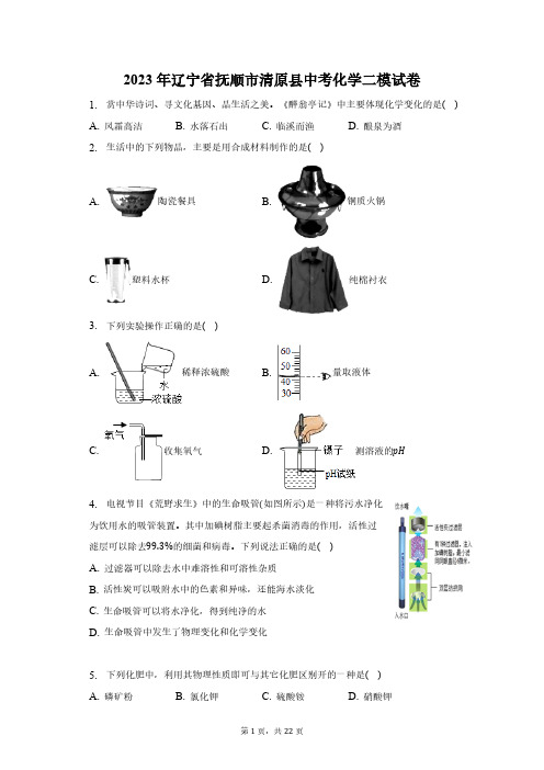 2023年辽宁省抚顺市清原县中考化学二模试卷(含解析)