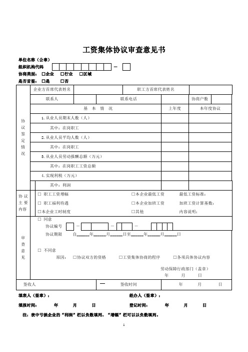 工资集体协议审查意见书