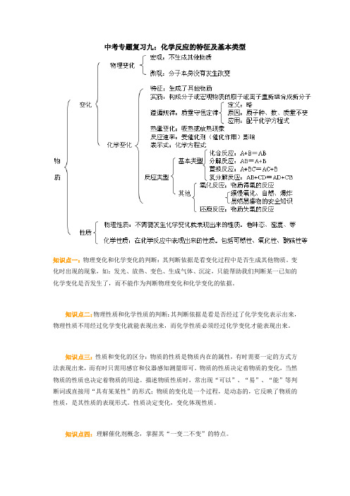 中考专题复习九：化学反应的特征及基本类型