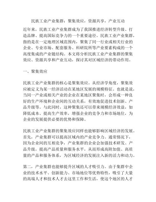 民族工业产业集群：聚集效应,资源共享,产业互动