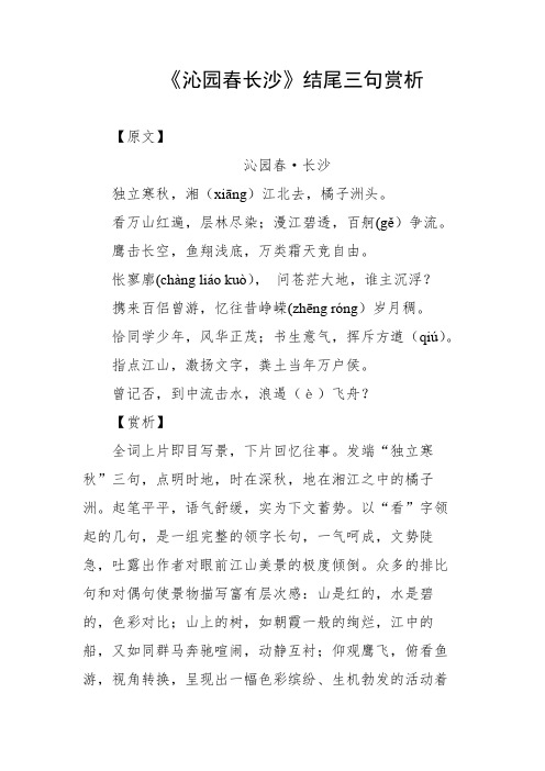 沁园春长沙结尾三句赏析