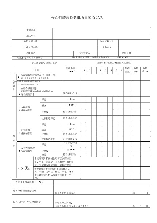 桥面铺装层检验批质量验收记录