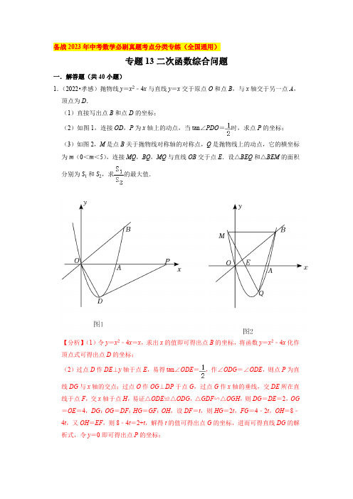 2023年中考数学专题《二次函数综合问题》必刷真题考点分类专练含答案解析