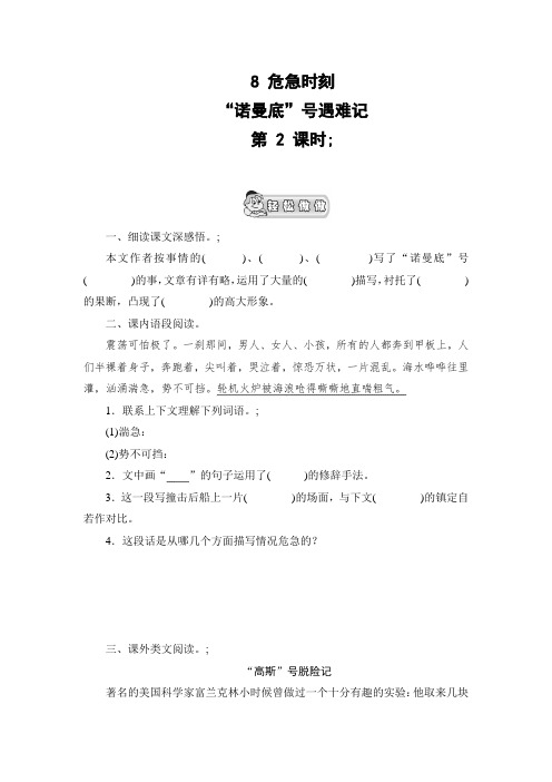 (北师大版)五年级语文上册 《“诺曼底”号遇难记》课时测评 第2课时