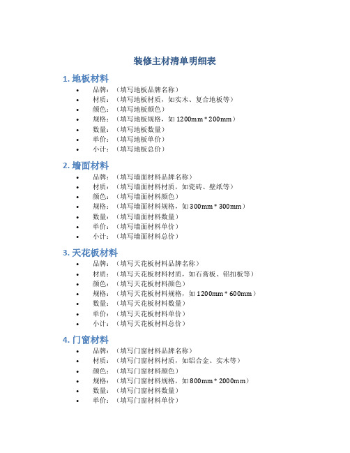 装修主材清单明细表