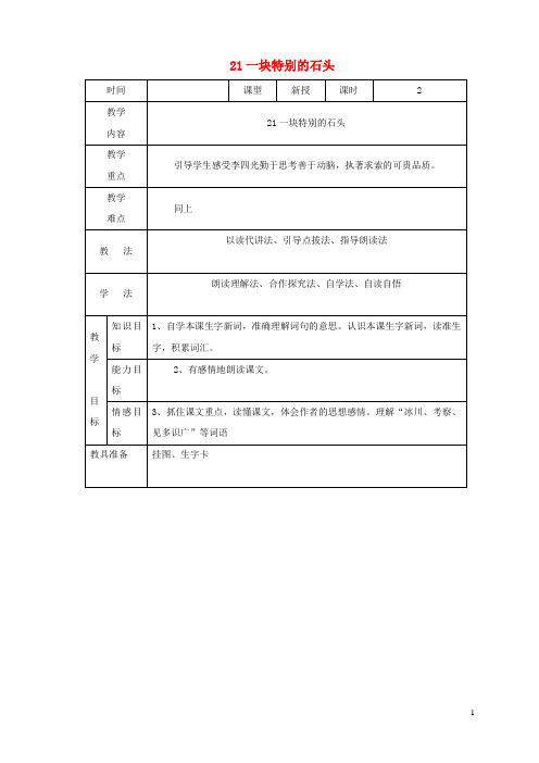 四年级语文上册第六单元21一块特别的石头教案2语文S版