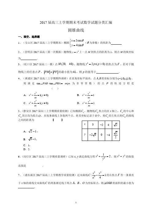 2017届高三上学期期末考试数学试题分类汇编-圆锥曲线