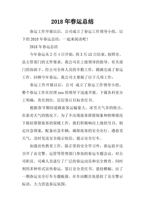 2018年春运总结