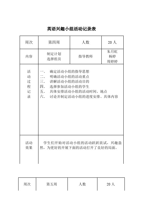 英语活动小组活动记录表