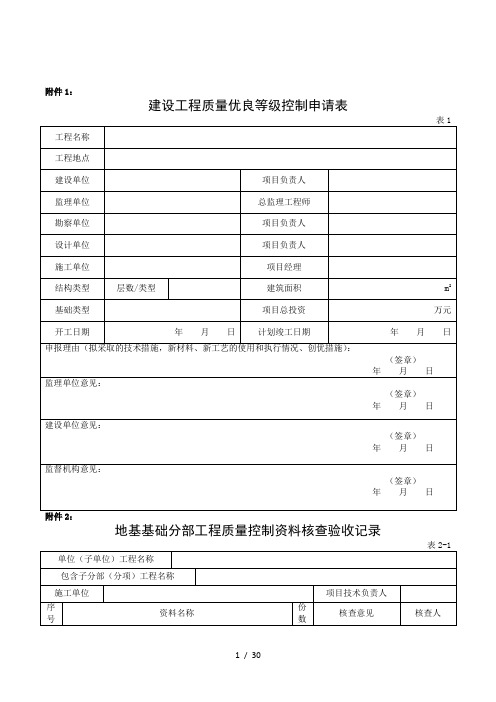 2019年工程质量控制资料核查系列表格