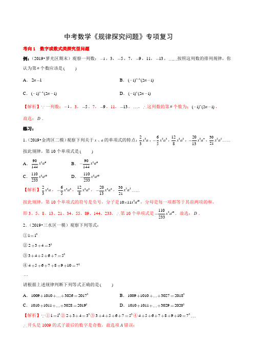 中考数学《规律探究问题》专项复习