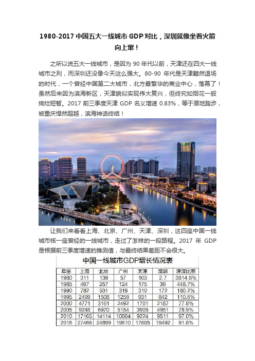 1980-2017中国五大一线城市GDP对比，深圳就像坐着火箭向上窜！