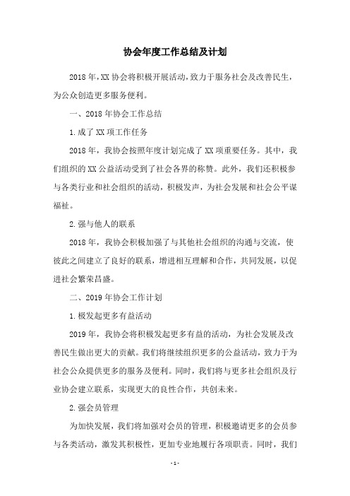 协会年度工作总结及计划