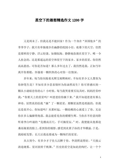 星空下的遐想精选作文1200字_2