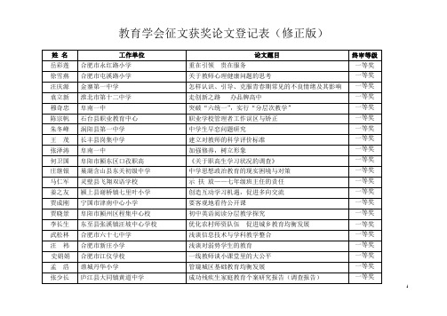 教育学会征文获奖论文登记表(修正版)