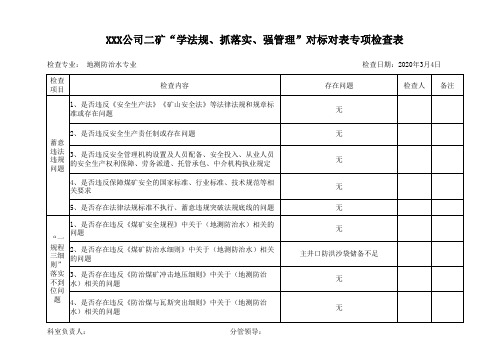 “学法规、抓落实、强管理”对标对表检查表安全