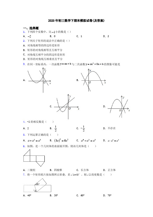 2020年初三数学下期末模拟试卷(及答案)