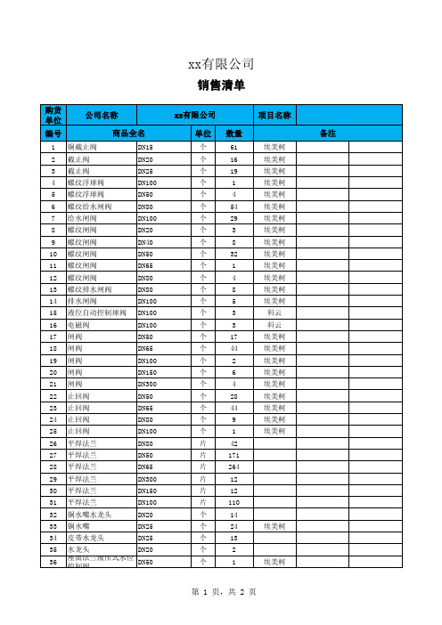 xx总包水电材料清单