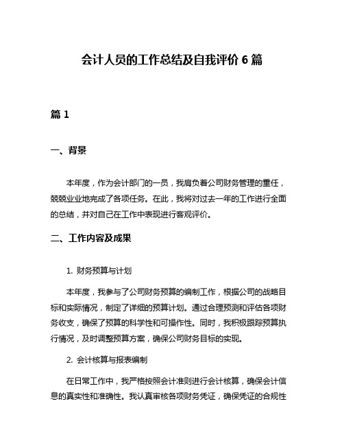 会计人员的工作总结及自我评价6篇