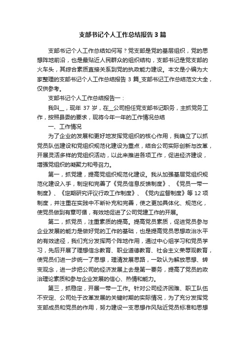 支部书记个人工作总结报告3篇