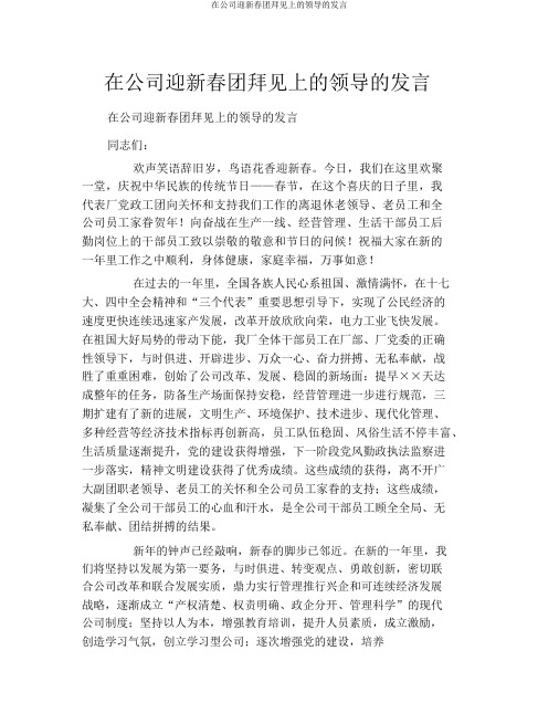 在公司迎新春团拜会上的领导的讲话