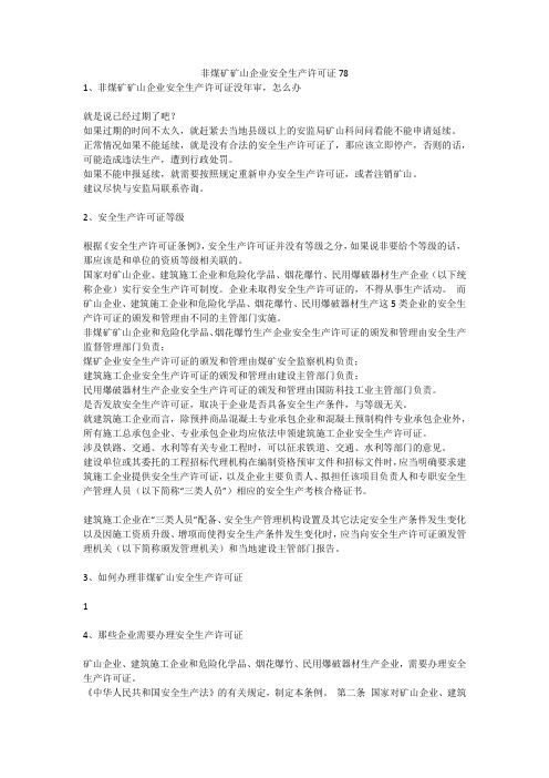 非煤矿矿山企业安全生产许可证78安全生产