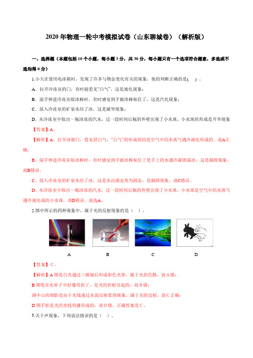 2020年中考物理一轮模拟试卷(山东聊城卷)(解析版)