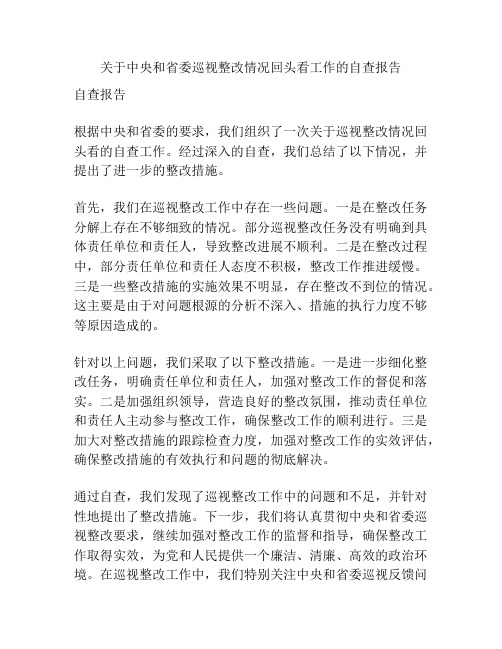 关于中央和省委巡视整改情况回头看工作的自查报告