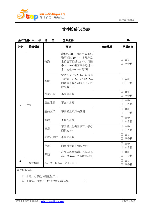 首件检验记录表