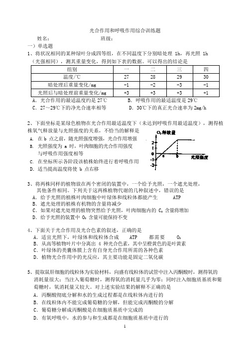 光合作用和呼吸作用综合练习题全解(可编辑修改word版)