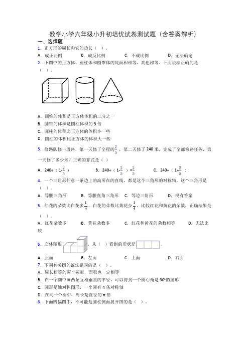 数学小学六年级小升初培优试卷测试题(含答案解析)