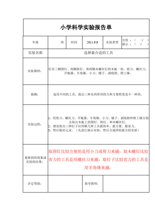 六年级上册实验报告单