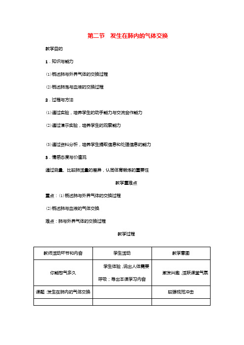 人教版-生物-七年级下册-4.3.2发生在肺内的气体交换导学案