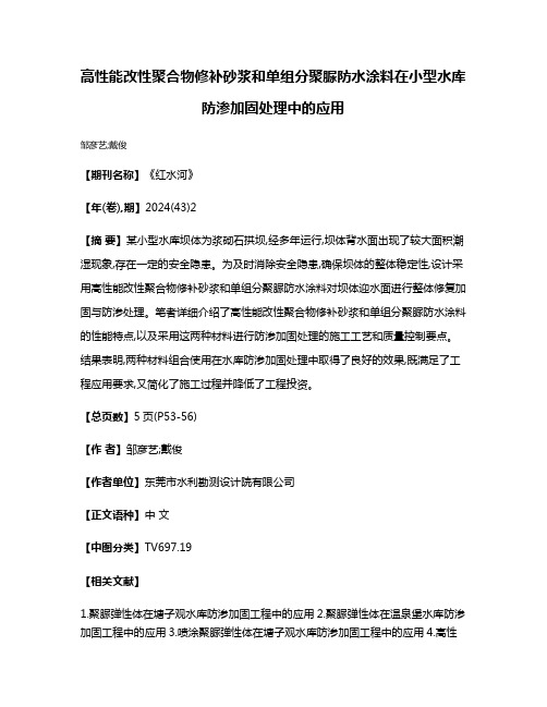 高性能改性聚合物修补砂浆和单组分聚脲防水涂料在小型水库防渗加固处理中的应用