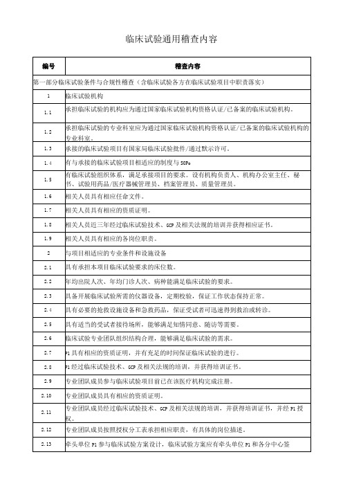 临床试验通用稽查内容