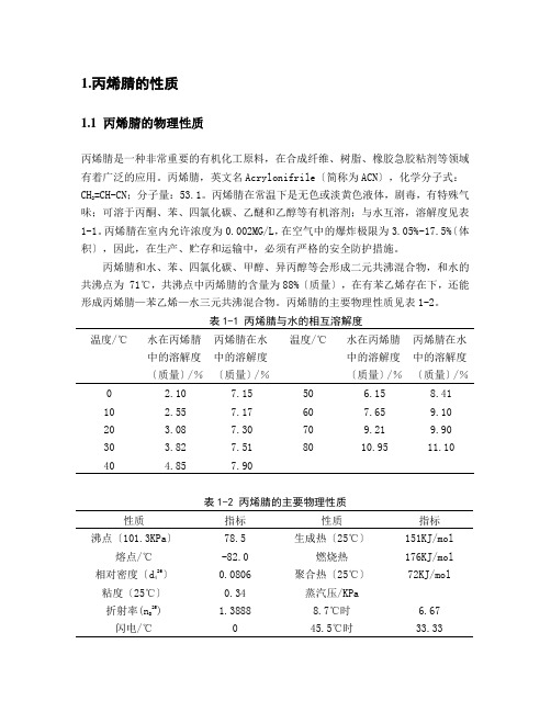 丙烯腈工厂设计文献综述