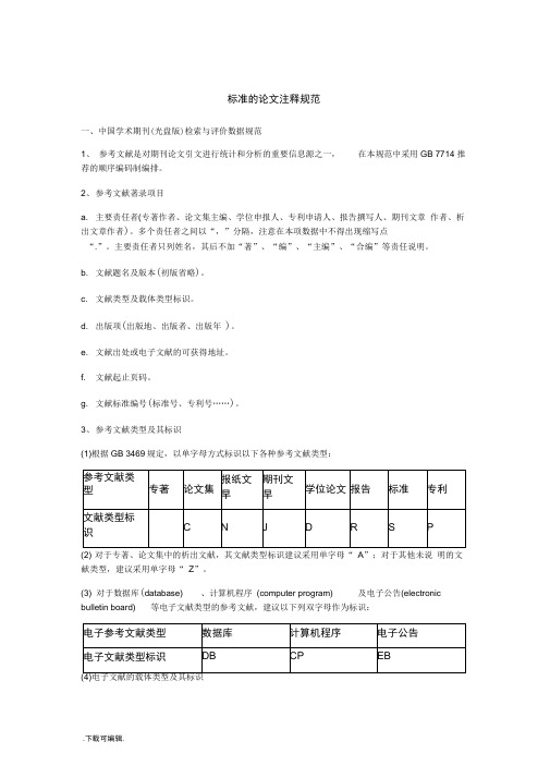 标准的论文注释规范标准