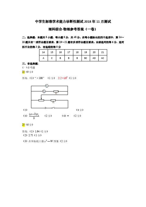 清华中学生2018年11月标准化学术能力测试 物理一卷答案