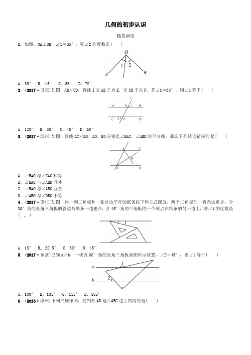 中考数学复习第四章几何初步与三角形第一节几何的初步认识随堂演练