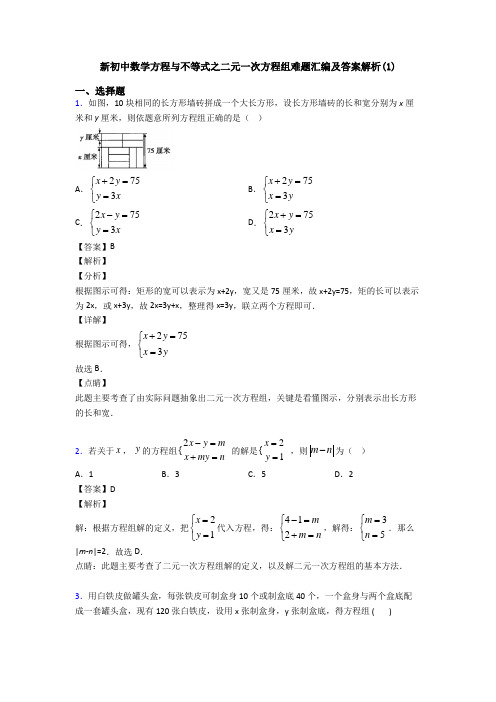 新初中数学方程与不等式之二元一次方程组难题汇编及答案解析(1)