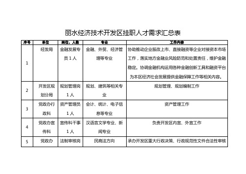 丽水经济技术开发区挂职人才需求汇总表【模板】